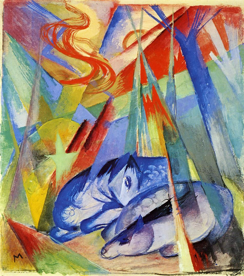 (image for) Handmade Oil painting for home canvas, oil painting framed canvas for living room Franz Marc's art Sleeping Animals 1913